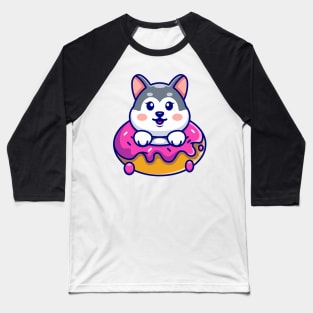 Cute baby husky with doughnut cartoon Baseball T-Shirt